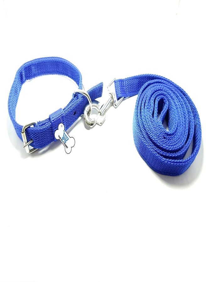THE DDS STORE Dog Belt Combo of Dog Collar with Dog Leash Specially for Small Breeds Dog Collar Leash 0.75 inch (Medium, Blue) - Image 1